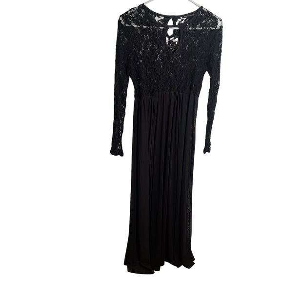Maternity Gown Maxi Dress Long Sleeve Black Lace - Picture 1 of 11